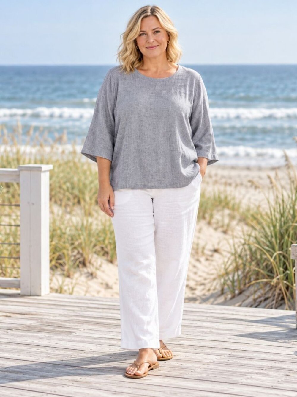 Cut Loose Linen Cotton Top XL Gray Minimalist Coastal Grandma Weekend NWT